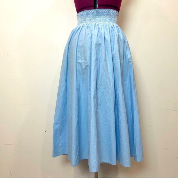 ZARA Summer Blue Midi Full Skirt Stretchy Weist with embroidery XS - Picture 4 of 11